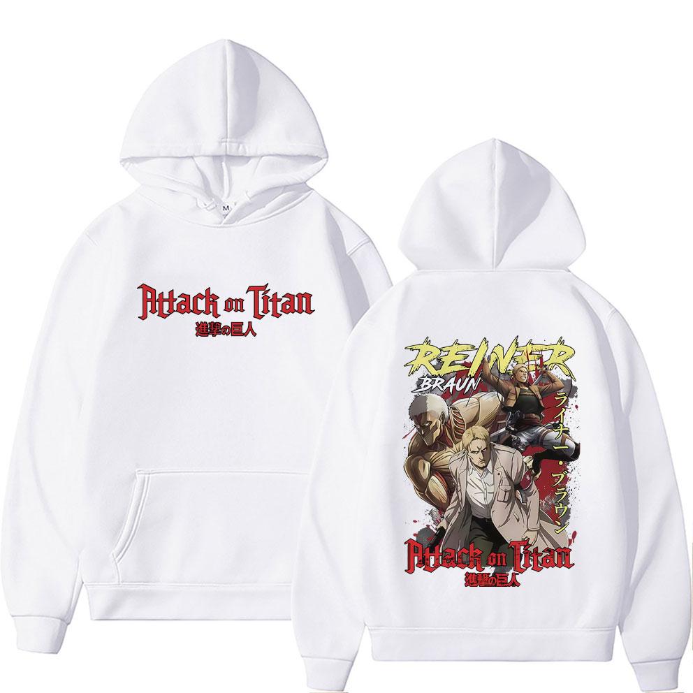 Anime Attack On Titan Reiner Braun Graphic Print Hoodie Men Women Cartoon Manga Retro Sweatshirt Male Unisex Oversized Pullover Hoodies