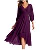 Women's Fashion V-Neck Long Sleeve Loose Slim Evening Casual Chiffon Dresses