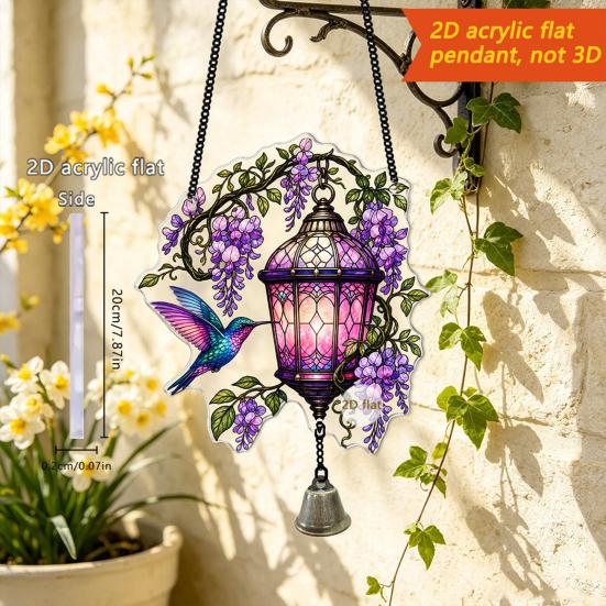 Acrylic Lantern Hanging Ornament Vintage Bird Flower Ornament, Stained Glass Seasonal Decor Squirrel Decor, Window Door Decoration with Bell