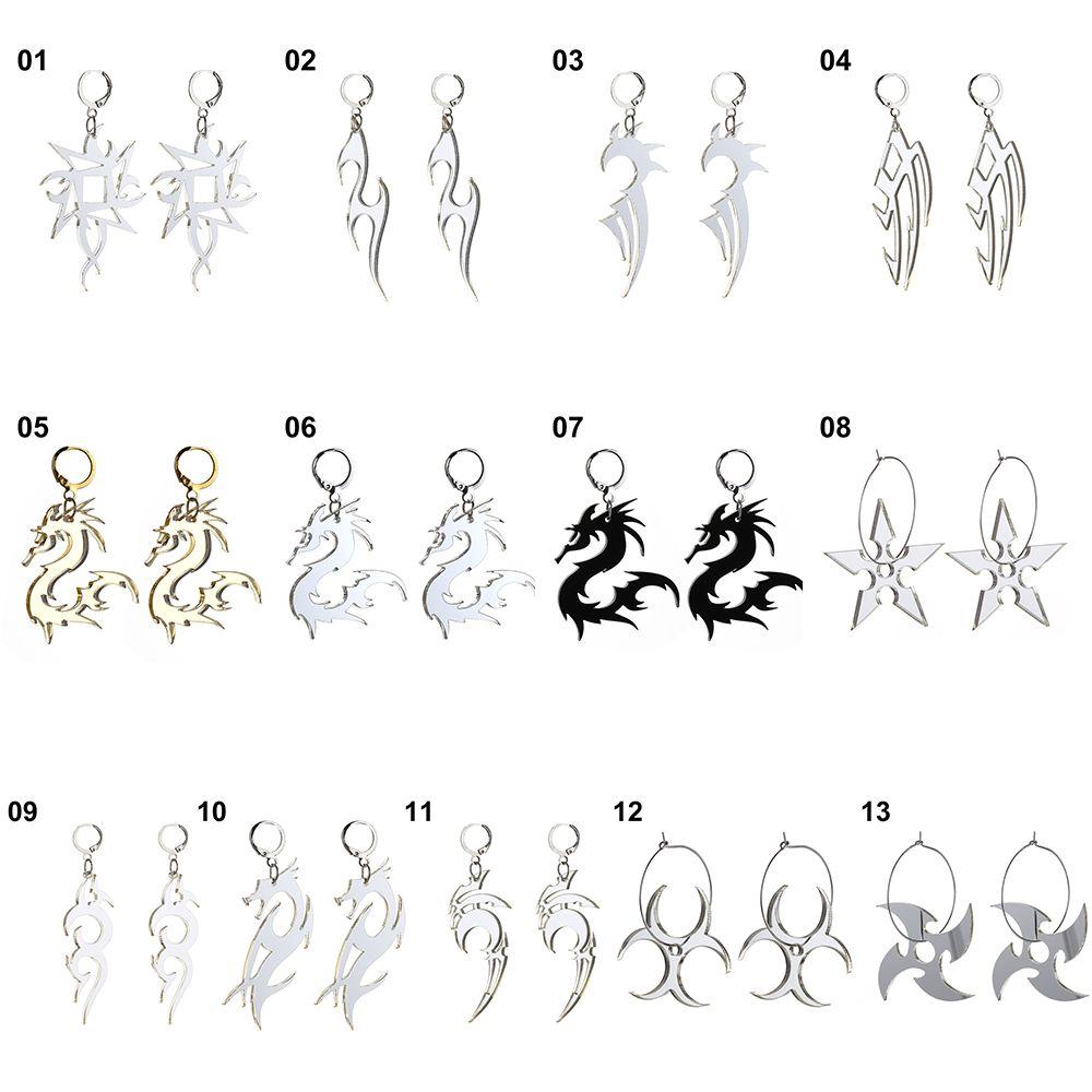 Mirror Surface Streetwear Jewelry Acrylic Totem Darts Hoop Earrings Dragon Pattern Dragon Earrings