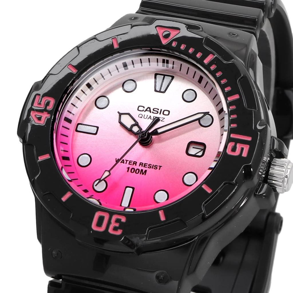 Аналоговые часы Casio для женщин, глянцево-черные с розовым, зарубежная модель LRW-200H-4EV, детские, металлические, [Б/У]