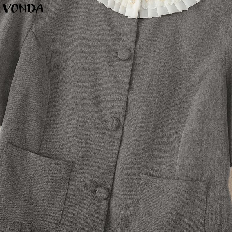 VONDA Женская повседневная блузка с оборками по низу, бисером, круглым вырезом, короткими рукавами, укороченная