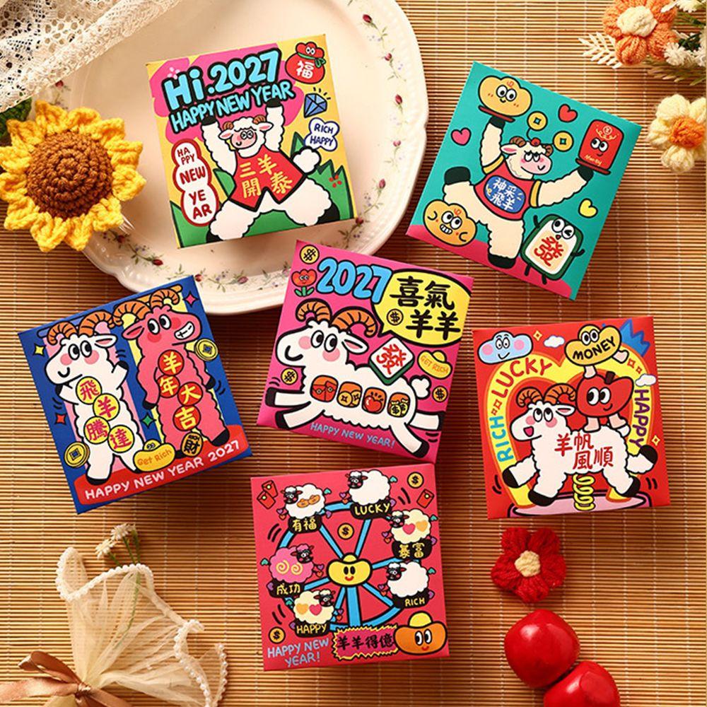 6Pcs Traditional Chinese New Year Red Envelope Paper Cartoon Money Envelope For Chinese New Year