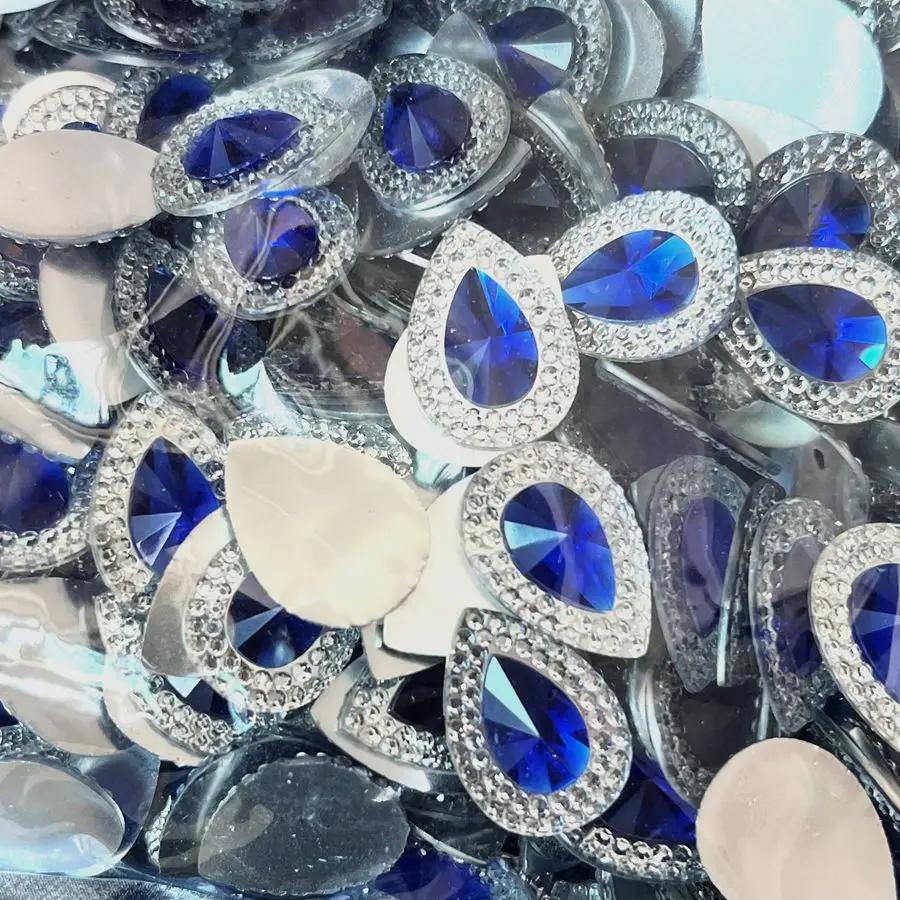 50 шт. темно-синих/алых каплевидных смоляных стразов 13*18 мм с плоской задней стороной, подходят для изготовления ювелирных изделий, DIY украшений