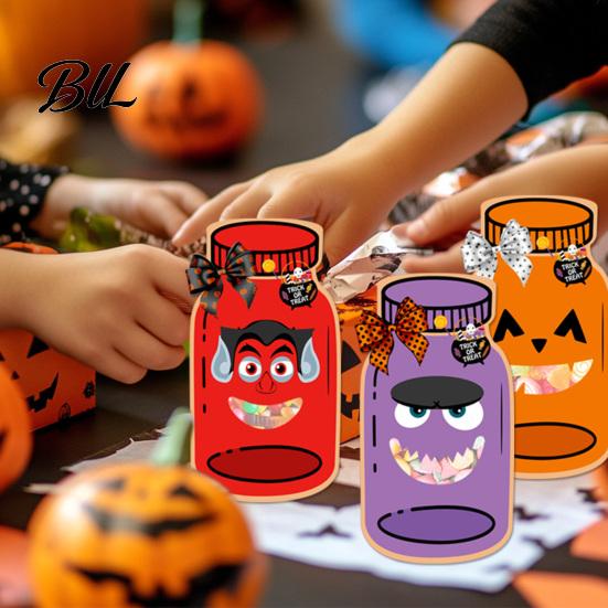 Decorative Paper Bags for Gifts 9 Pcs Halloween Mason Jar Candy with Cards, Trick or Treat Gift Packaging Snacks Holder Card, Classroom Goodie