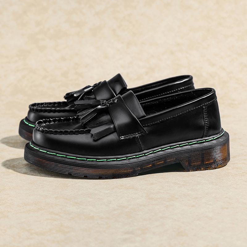 Женские универсальные кожаные лоферы и низкие ботинки Мартина с круглым носком - повседневный британский стиль