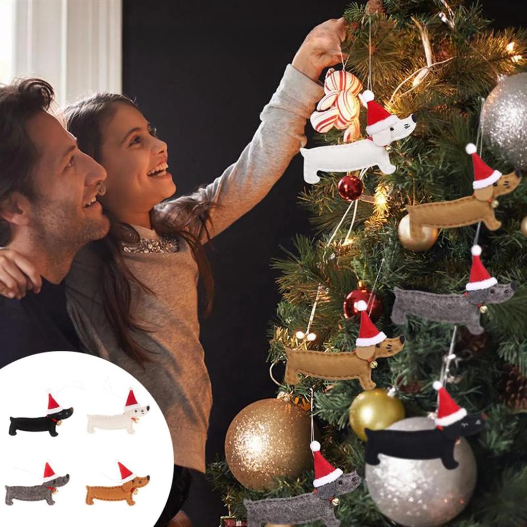 Christmas Ornament Animal Dog Dachshund Shape Xmas Tree Hanging Decoration 2023 New Year Window Pendant Children Gifts