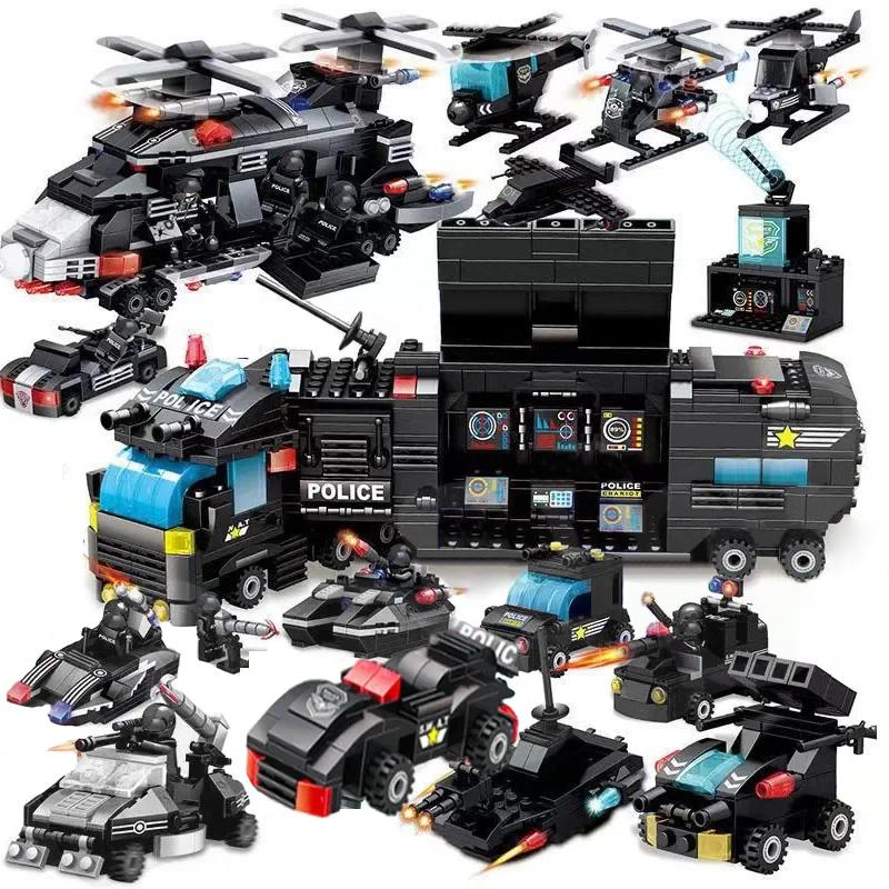 Городской полицейский участок Команда SWAT Военный набор Строительные блоки Машина Боевой робот DIY Игрушка для детей Подарки на день рождения для мальчиков