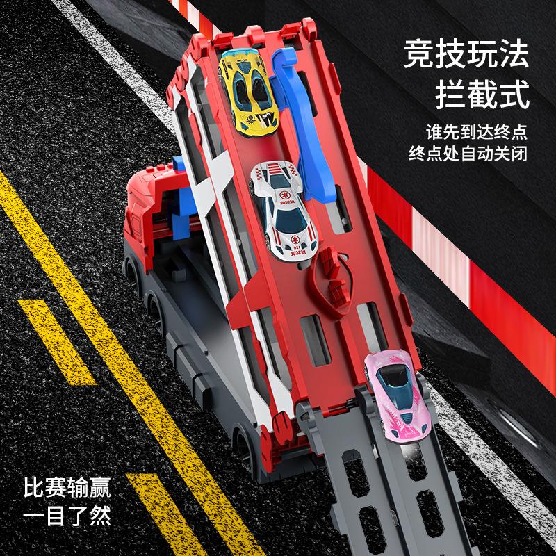 Children'S Deformation Ejection Large Truck Folding Storage Track Racing Sports Transporter Truck Toy Gift