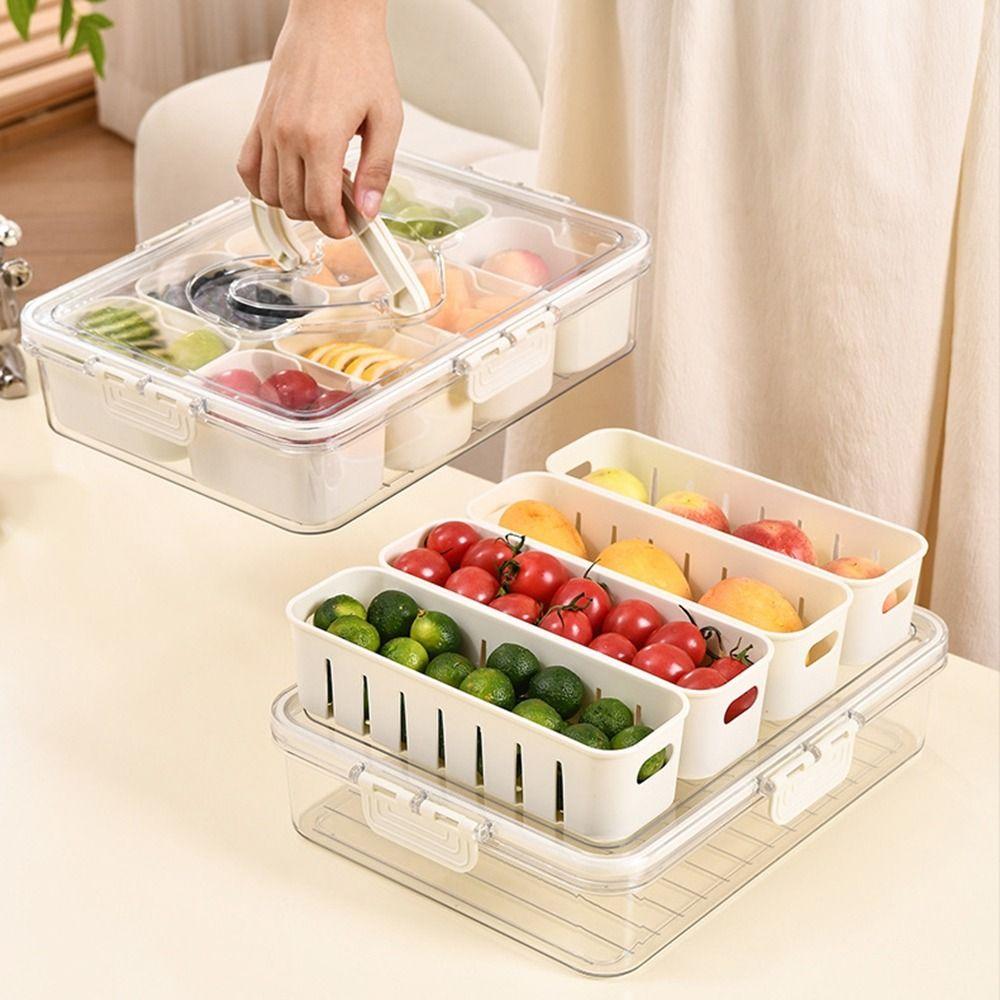 Large Capacity Divided Dinner Plate Plastic Food Preservation Store Box Snack Fruit Tray for Home