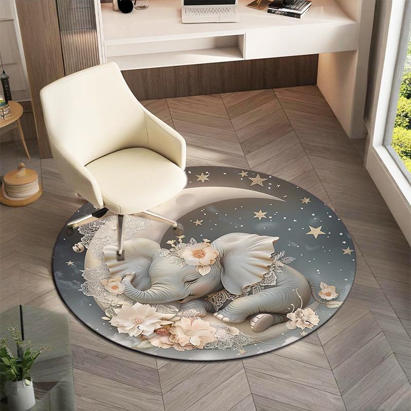 1Pc Elephant Circular Print Rug - home decoration Carpet For Living Room Bedroom Flooring Computer Chair Area Rug