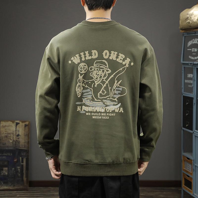 Осенне-зимний трендовый брендовый тяжелый ретро мужской свитер с круглым вырезом из толстого хлопка, свободный, большого размера, американский уличный принт с длинными рукавами