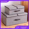Thickened Foldable Cotton Linen Storage Box with Double Lid and Divided Organizer for Clothes and Underwear