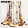 Square Silk Imitation Satin Women Elegant Scarf  Flower Wrap Shawl All-match Headscarf Sunscreen Gauze Shawl