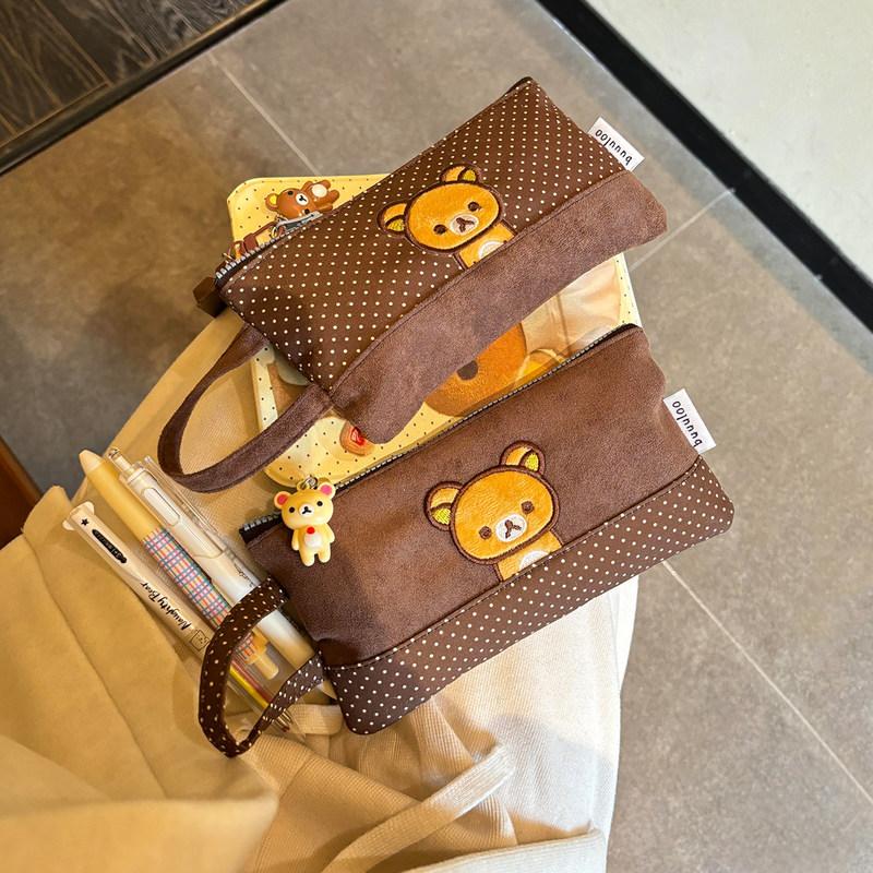 Buuuloo Оригинальный вышитый пенал Rilakkuma Большой вместимости В горошек В стиле Ins Кавайный Для девочек-подростков Учеников старших классов