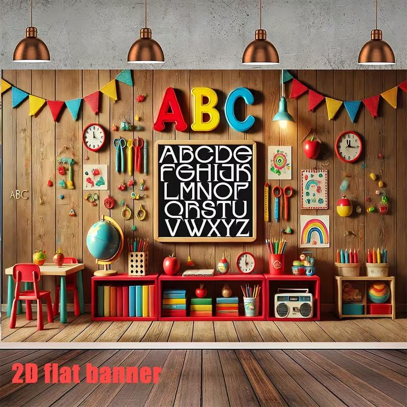 2D Kids Study Room Backdrop Educational Toys and ABC Letters Portrait Studio Background