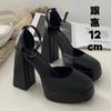 Fashion Women Classic Light Weight Round Toe Black Pu Leather Square Heel Pumps for Office Lady Shoes High Heels Women Platform Sandals