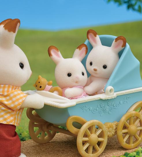 Sylvanian Families Chocolate Rabbit Twins & Stroller Set 5432