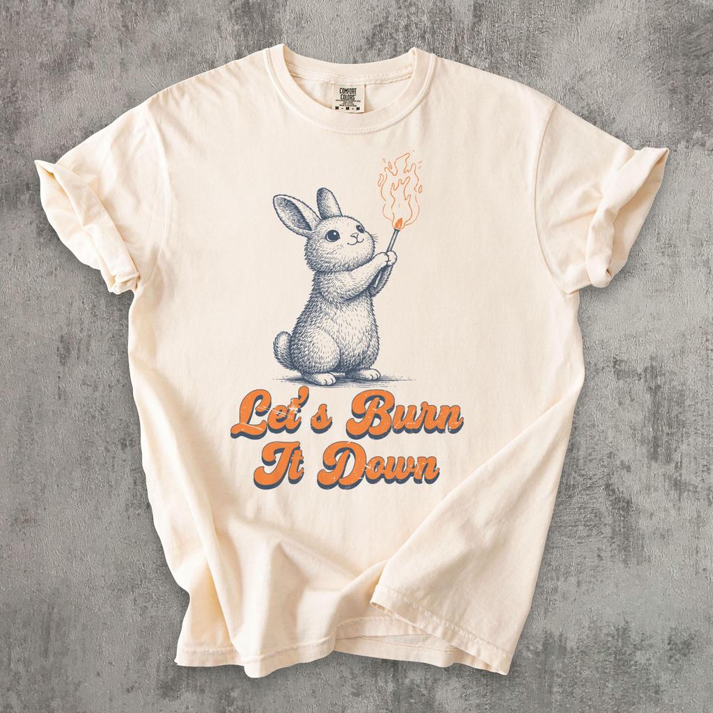 Let’s Burn It Down Shirt, Cute But Chaotic Bunny Tee, Funny Dark Humor Shirt, Unhinged Cute Aesthetic Tee, Sarcastic Graphic T-Shirt