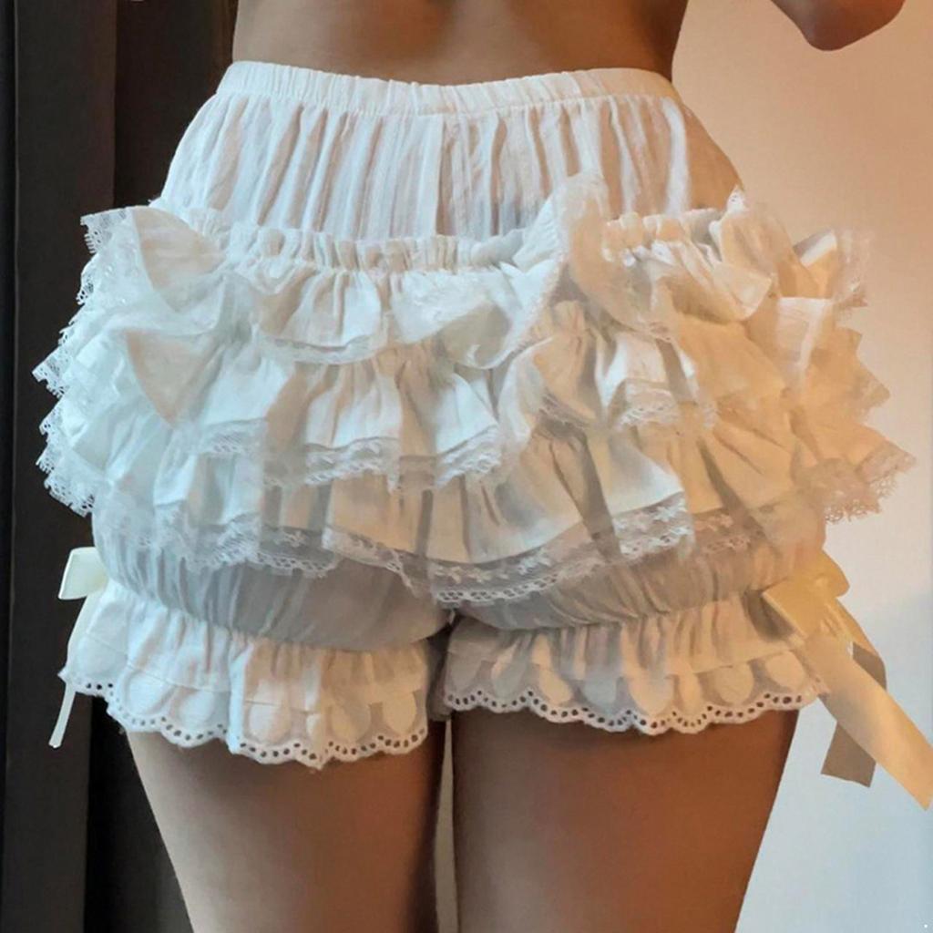 Women Lace Tiered Bloomers Shorts Lolita Maid Ruffle Frilly Pumpkin Pettipants