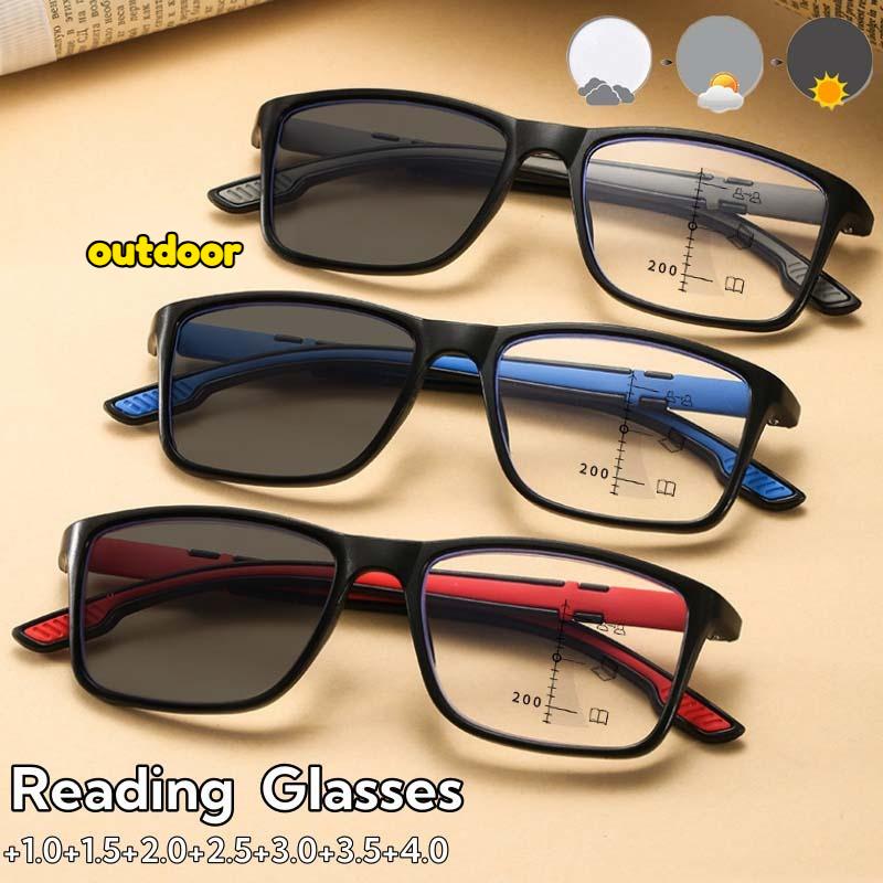 Leisure Sports Multifocal Photochromic Presbyopia Glasses for Women and Men HD Fashion Blue Light Blocking Reading Eyeglasses