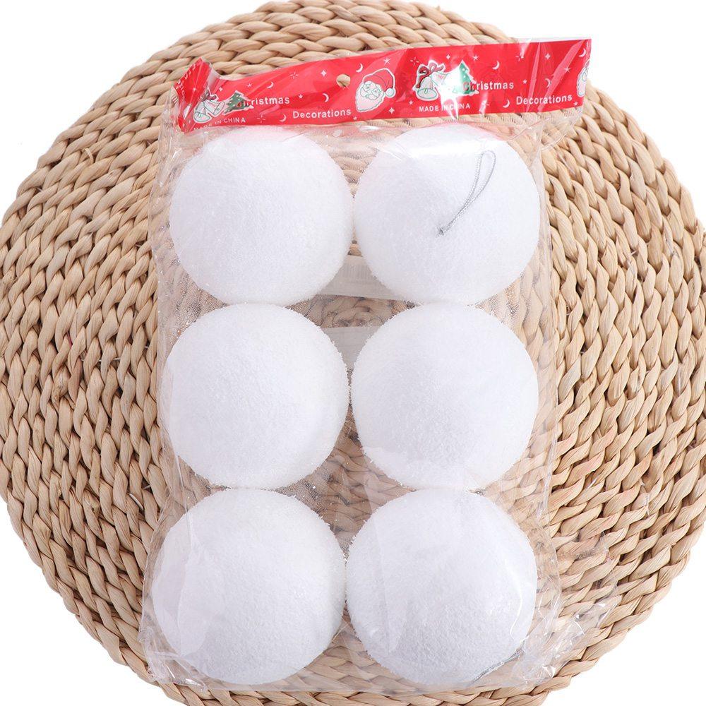 6pcs Round White Foam Christmas Balls 4/6/8CM Xmas Tree Hanging Pendant  New Year Gift