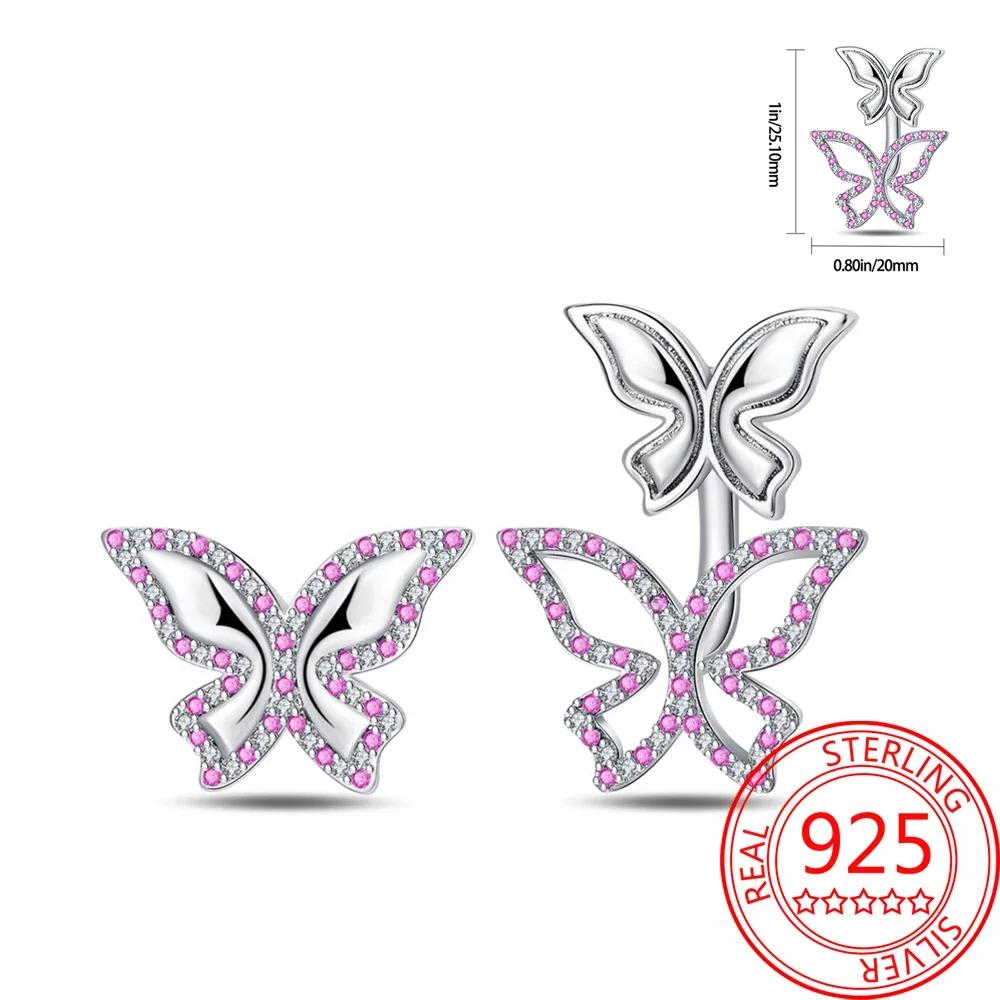 Pink Series 925 Silver Romantic Flower Butterfly Unicorn Tulip Geometry Earrings Boutique Jewelry Gifts