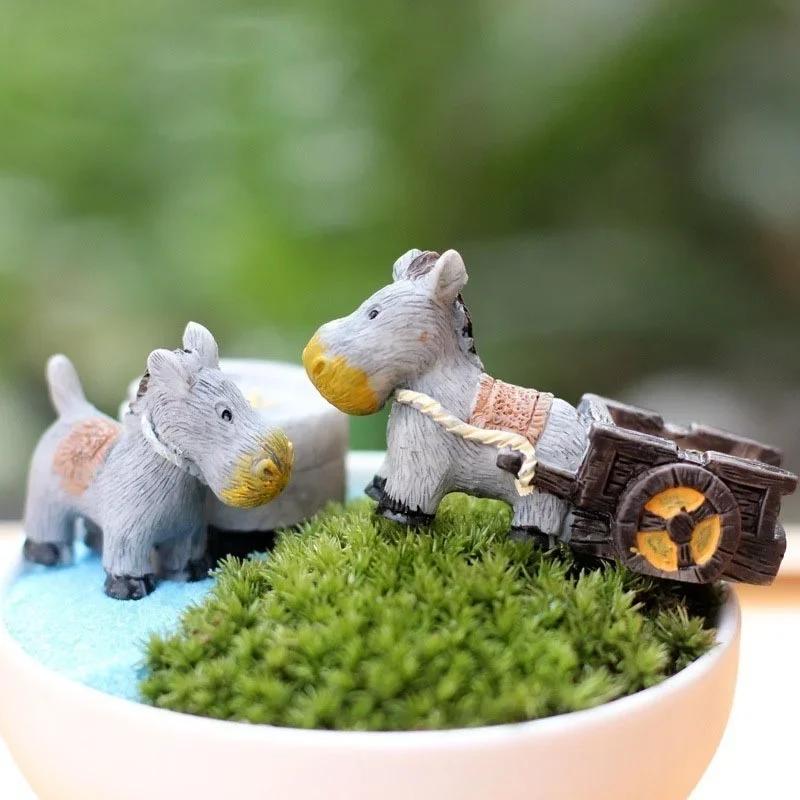 Mini Craft Micro Landscaping Decor Donkey Pull Board Cars Stone Mill Miniature Fairy Garden Home Decoration DIY Accessories