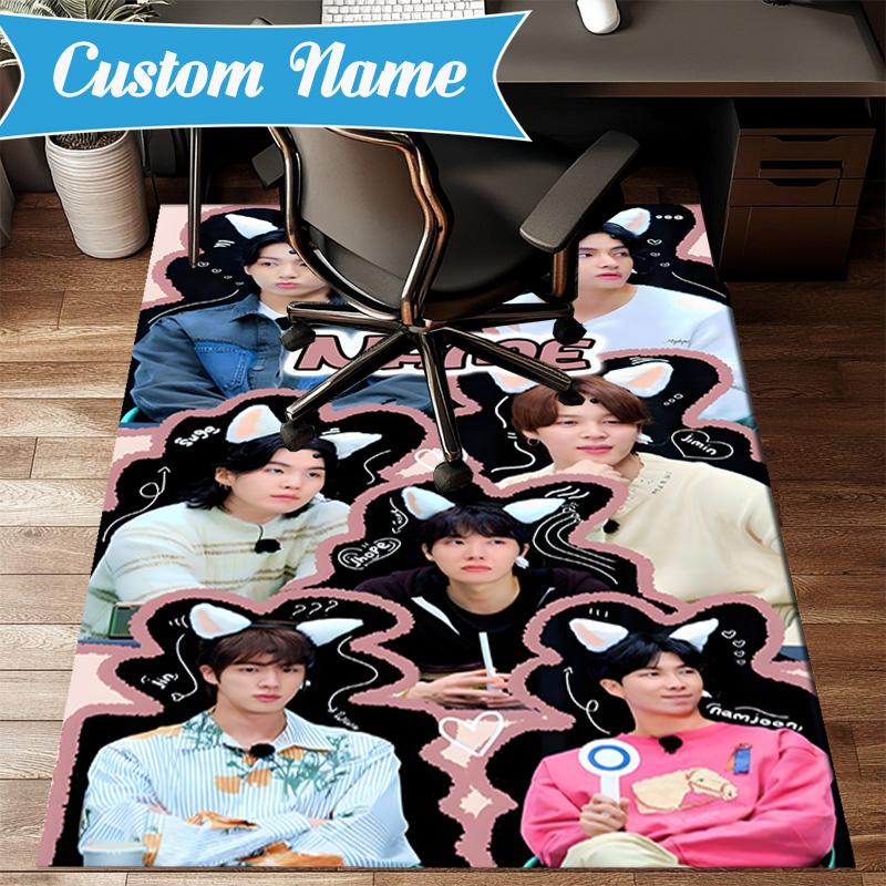 Custom Name K-pop Stars Group Rug for Living Room, Game Rooms, Office, Bedroom, Floor Mat Playful Design, fan gifts Christmas decor