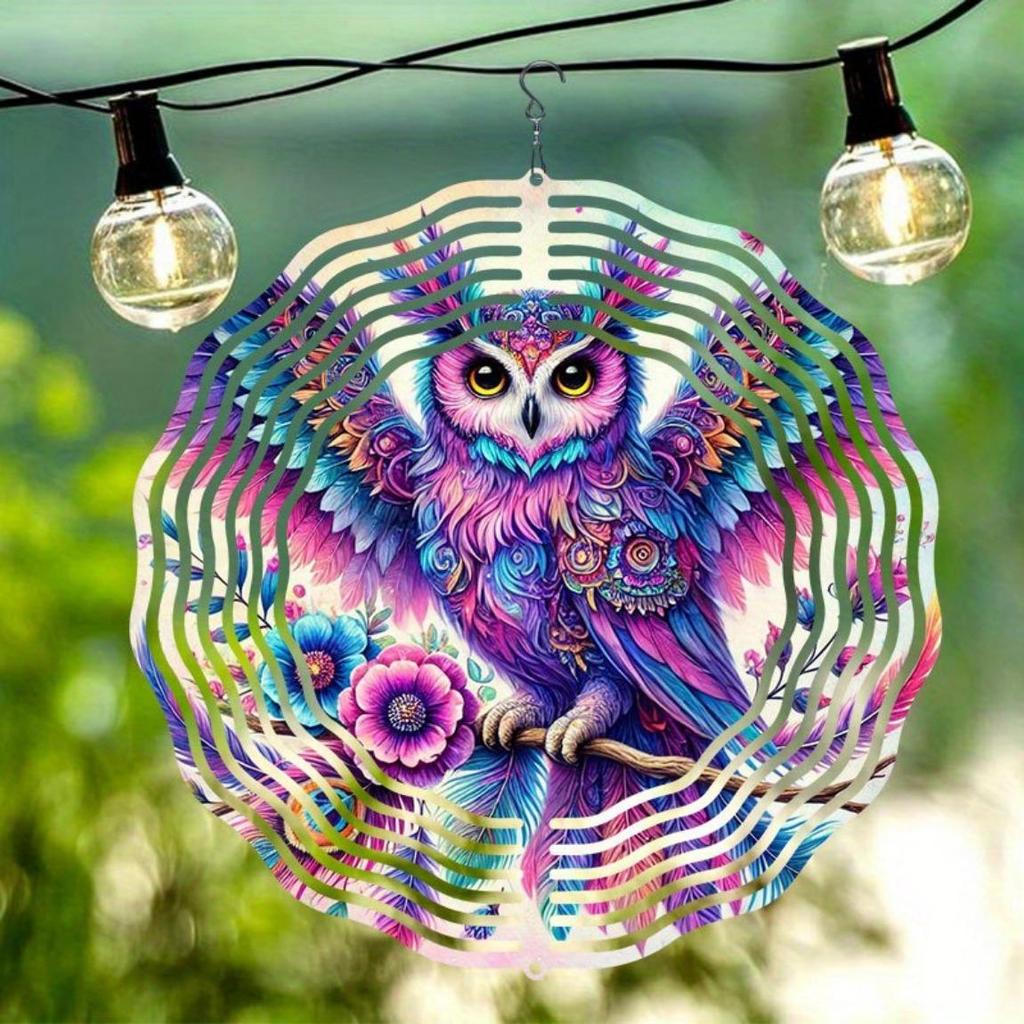 Металлический вращающийся колокольчик с совой и цветочным дизайном Красочный декор для сада на открытом воздухе Успокаивающий звук Не требует электричества Праздничный дом
