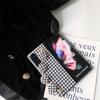 Chic And Elegant Houndstooth Button Portable Bracelet Pu Leather Phone Case For Samsung Galaxy Z Fold 3 5g Hard Pc Back Cover
