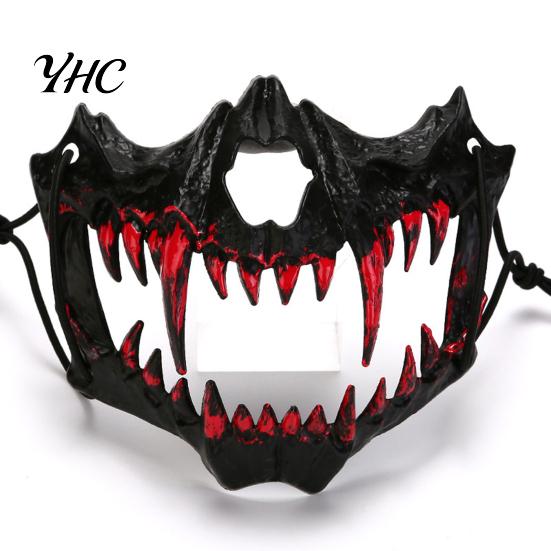 Mysterious Atmosphere Mask Half Face Horror Halloween Costume Props Animal Skeleton Blood Comfortable Fit with Elastic Straps for Cosplay Carnivals