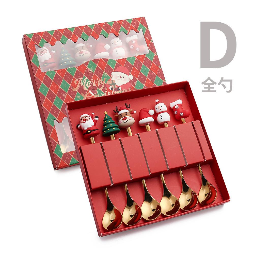 2026 Christmas 6pcs/4pcs Spoon Fork Set Stainless Steel Christmas Spoon Set Coffee Tea Dessert Scoop Christmas Tableware Set