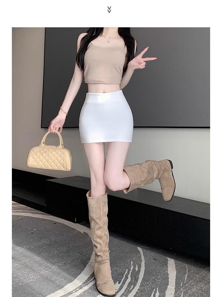 2025 Новая черная юбка миди А-силуэта: Приталенный силуэт, универсальный летний стиль для женщин