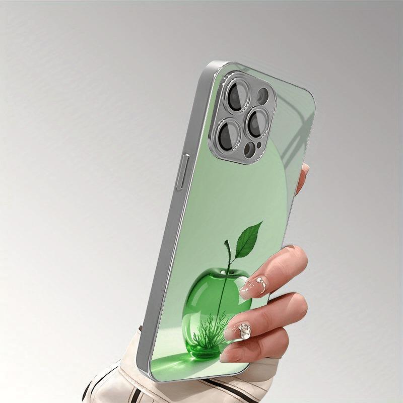 Роскошный Зеленый Кристалл С Рисунком Яблока Стеклянный Гальванизированный Чехол Для iPhone 17 16 15 14 13 12 11 Pro Max Plus 16E 17Air Чехол