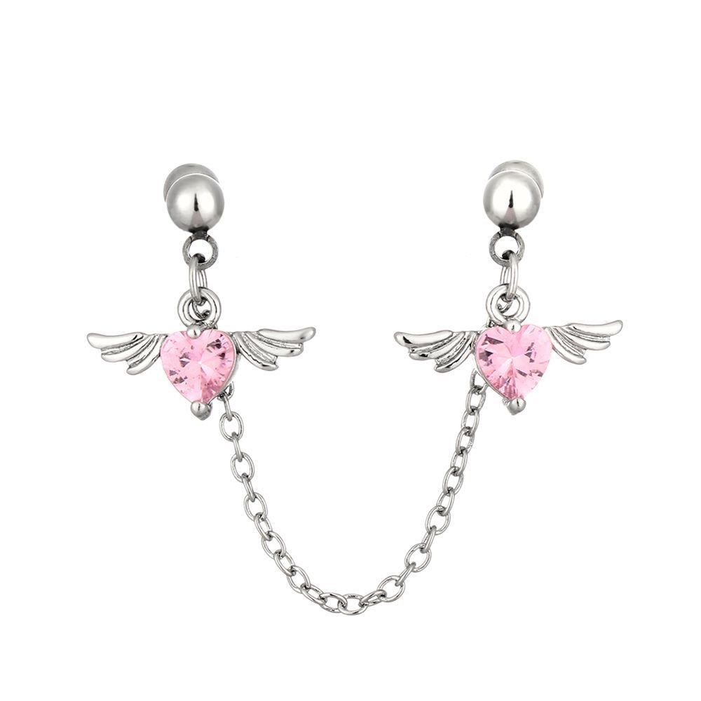 Women Girls 1.2mm Cartilage Earring Studs Helix Piercing Earring Angel Wings Heart Double Lobe