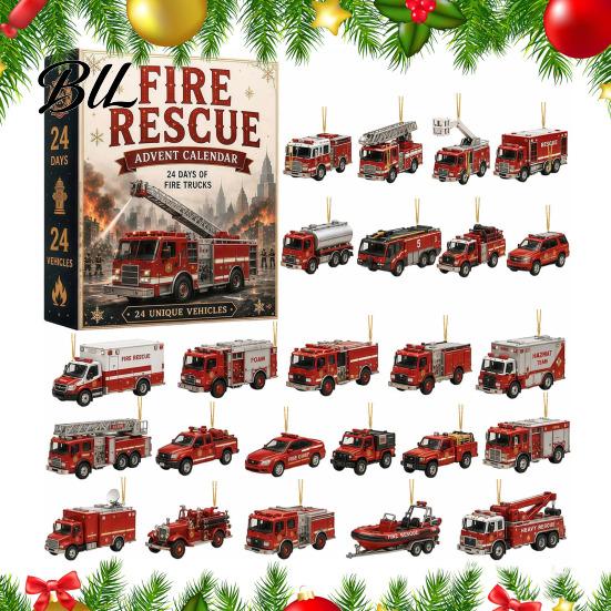 Christmas Tree Hanging Decorations 24-Day Vehicle Advent Calendar, 2D Acrylic Trucks Vehicles Ornaments Car Themed Countdown Calendar Holiday