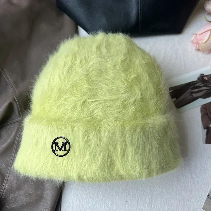 Fashion Rabbit Fur Beanies Women Soft Warm Fluffy Angola Winter Knitted Hat Female Plush Windproof Bonnet Skullies Cap