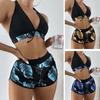 European and American Leaf Print Split Swimsuit Women's Shorts Bikini Three-piece Swimsuit