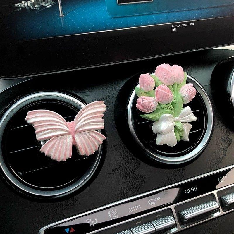 Niche Tulip Car Fragrance Diffuser Stone, Elegant Floral Car Air Vent Decoration Pendant, Butterfly Light Fragrance
