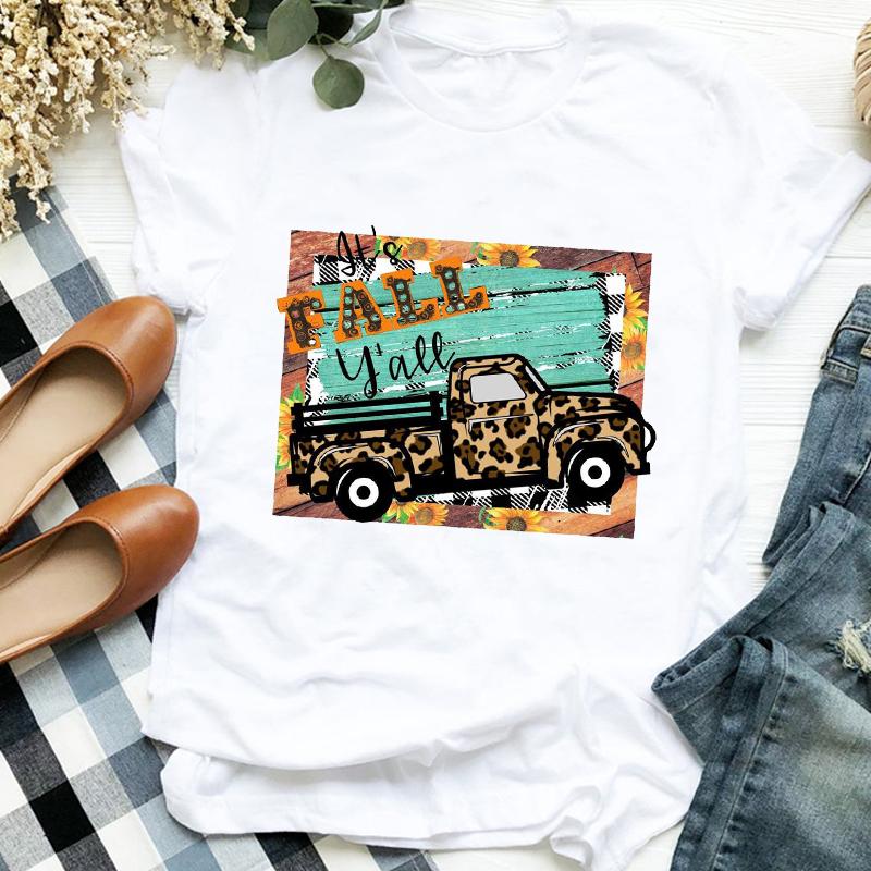 Women Lady Floral Truck Pumpkin Halloween Thanksgiving Print Womens Clothes Shirt T Tee For Tshirt Female