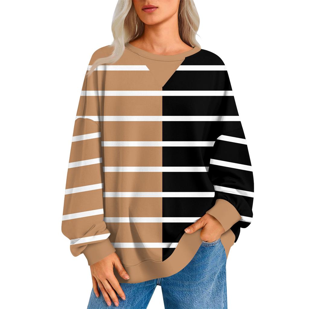 Женский повседневный полосатый пуловер, рубашка с длинным рукавом, толстовка большого размера