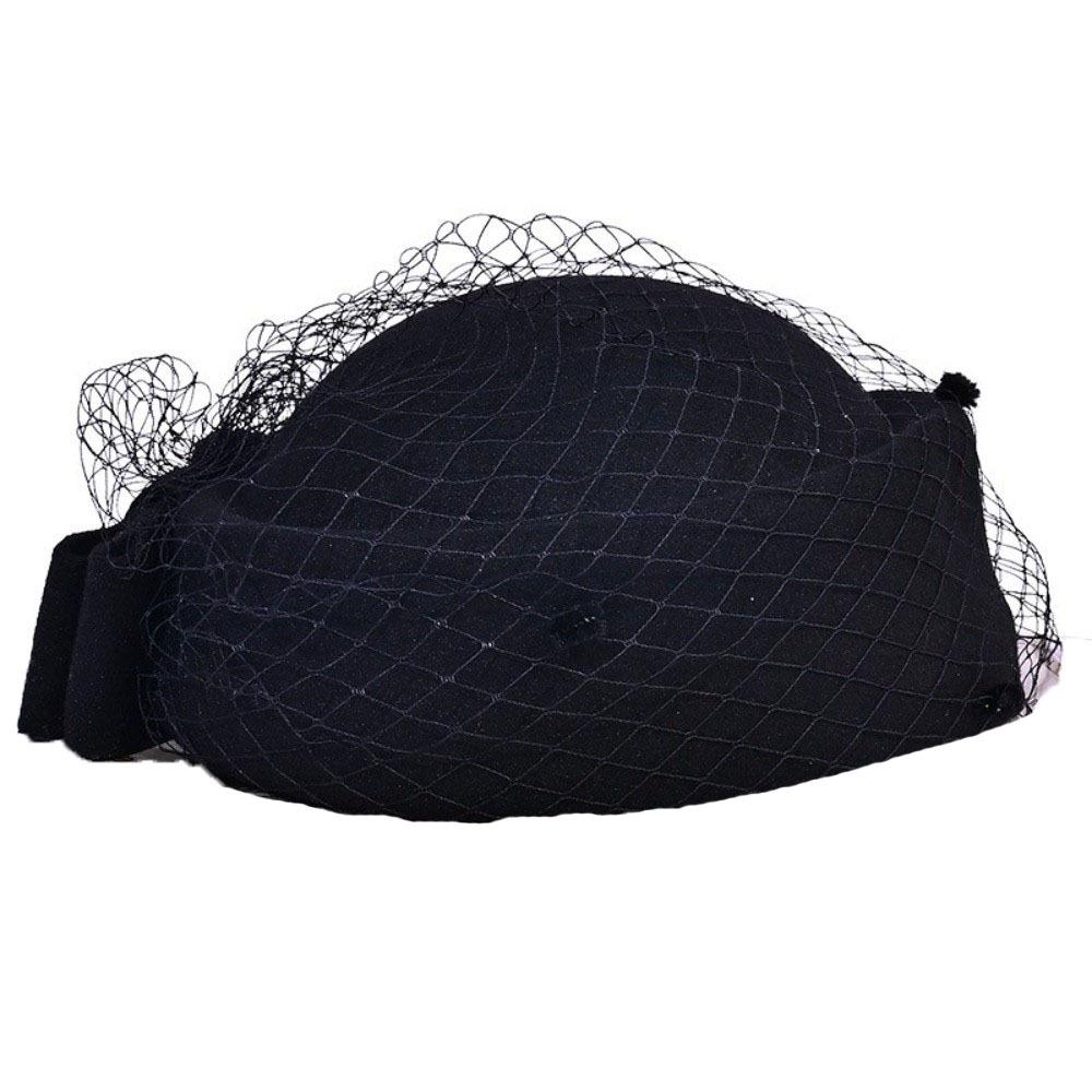 Однотонная шерстяная шляпа-бант с вуалью, шляпка стюардессы в британском стиле, винтажная шляпка-таблетка, головной убор