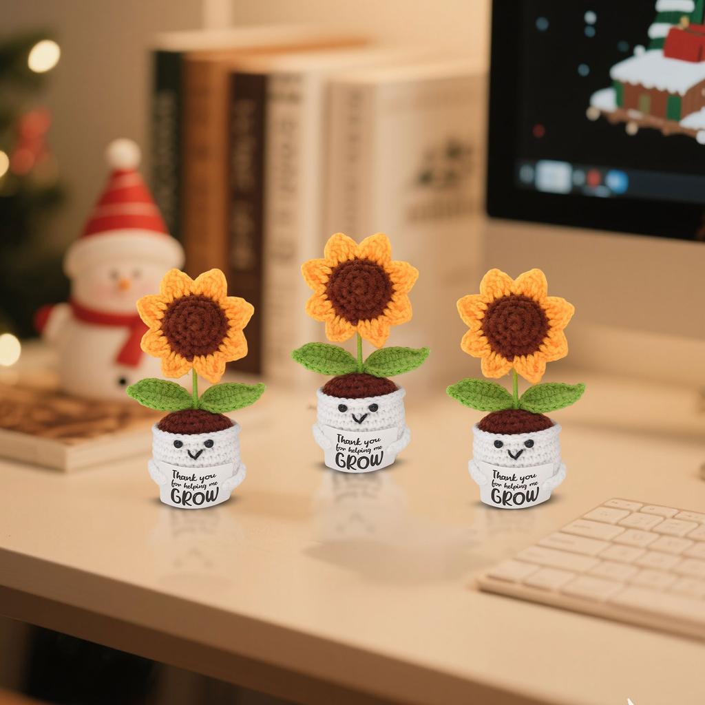 Ручная работа, вязаное готовое изделие, вязаный крючком подсолнух в горшке, декоративное украшение