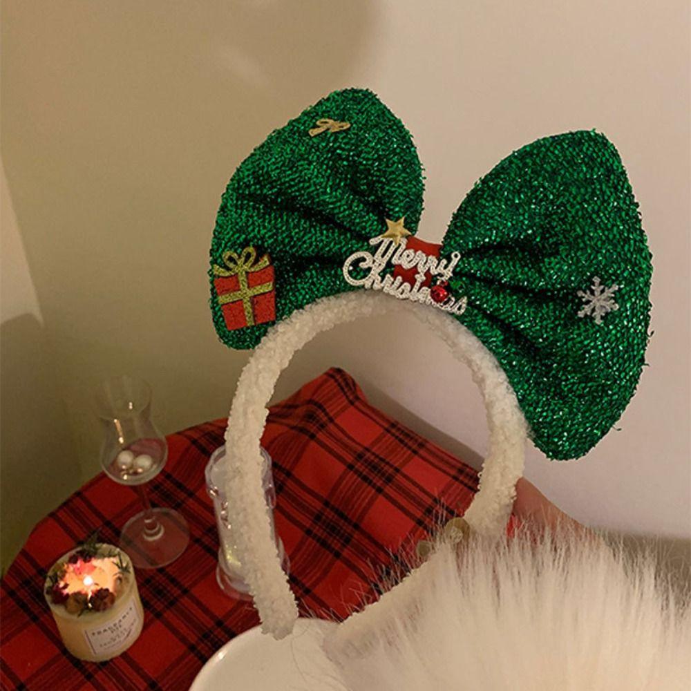 Non-slip Bowknot Hair Hoop Plush Christmas Headband Trendy Christmas Hairband Ladies