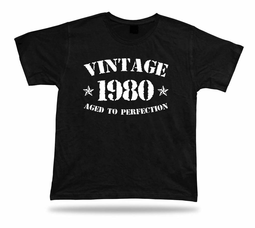 Printed T shirt tee Vintage 1980 aged to perfection happy birthday present gift