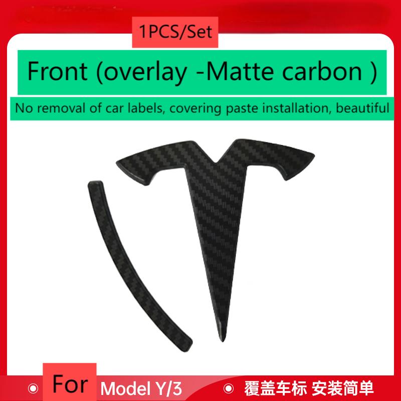 ABS Coverable Front Logo Rear Logo Steering Wheel Badge for Tesla Model 3 Y Carbon Fiber Label Car Accessories Personalization