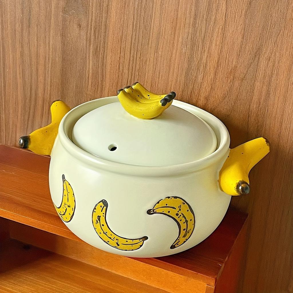 Керамический горшок DearDali 'Банан', Причудливый дизайн 'Банан', Двойная ручка, Безопасен для высокотемпературной духовки, Идеален для приготовления пищи, приготовления на пару и кипячения