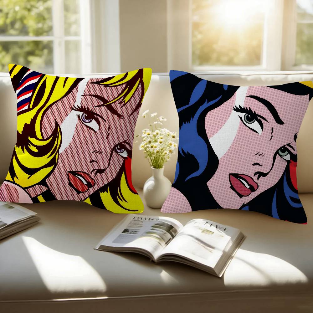 Roy Lichtenstein Pop Art Double-Sided Printed Pillow Cover Short Plush Suitable Living Rooms Bedrooms Sofas Throw Cushion Cover