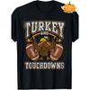 Футболка "Turkey and Touchdown" Веселая Повседневная Хлопковая Футболка с Круглым Вырезом Супер Мягкая и Удобная для Thanksgiving Вечеринок